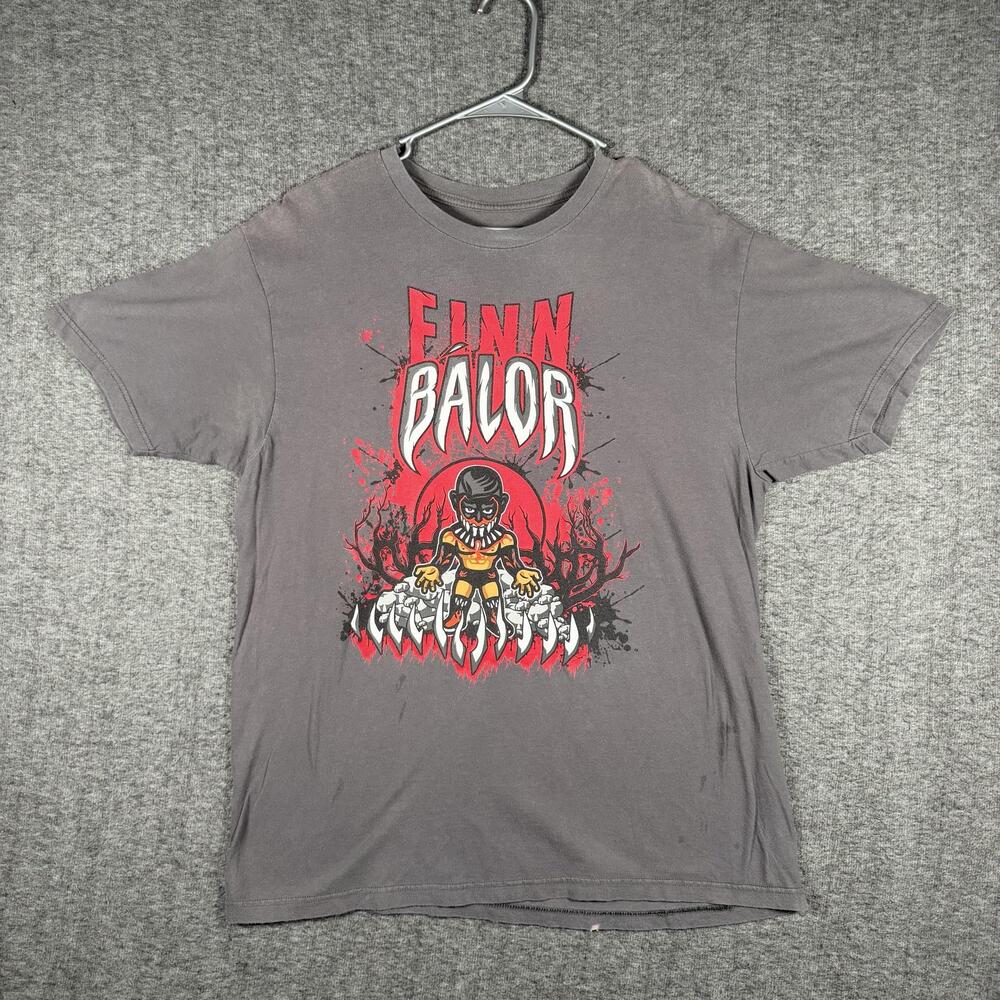 WWE Finn Balor Shirt Mens Large Gray Cartoon Demon Graphic Wrestling Tee Nerds